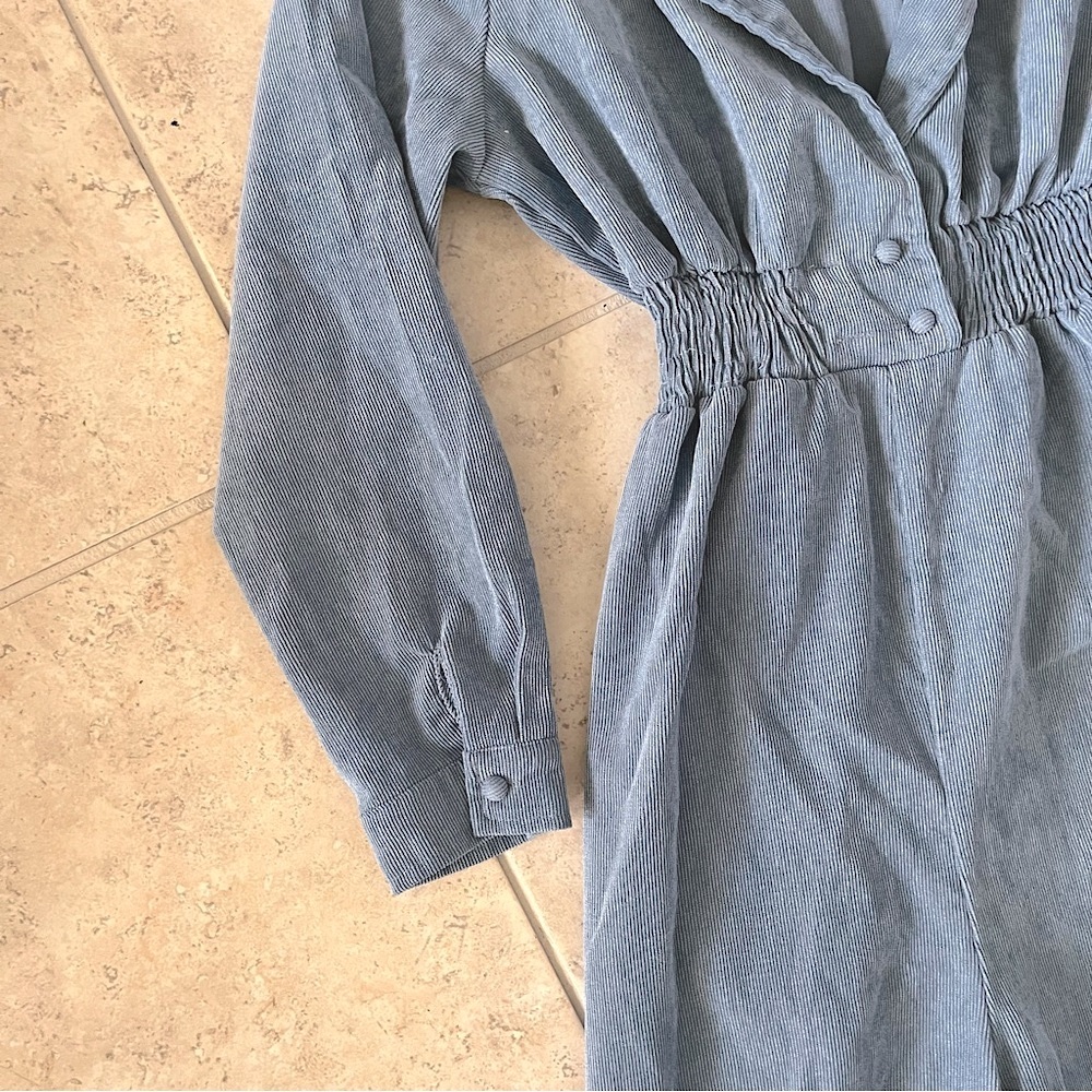 Urban Outfitters Blue Corduroy Blazer Open Front Long Sleeve Jumpsuit - Picture 3 of 5